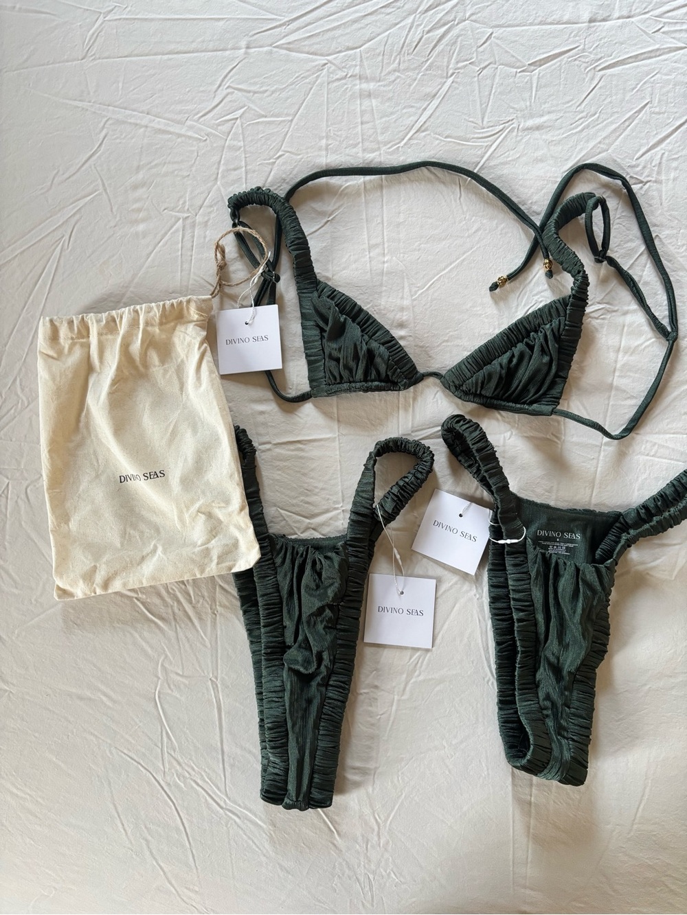 Divino Seas Forest Green Ruched Triangle Bikini Set